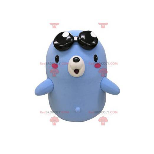 Mascotte orso blu e bianco con occhiali neri - Redbrokoly.com