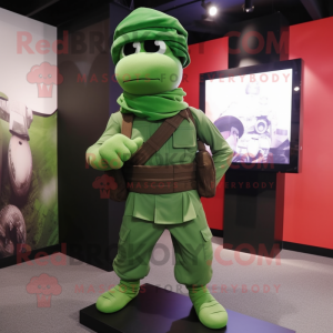 Green Commando mascot costume character dressed with a Tank Top and Scarves