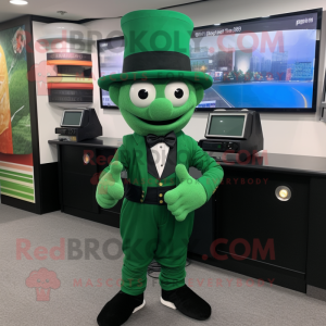 Forest Green Television mascot costume character dressed with a Dress Pants and Hats
