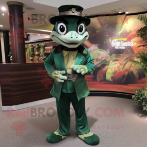 Forest Green Television mascot costume character dressed with a Dress Pants and Hats