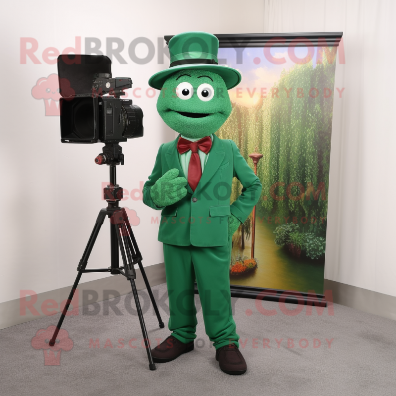 Forest Green Television mascot costume character dressed with a Dress Pants and Hats Forest Green Television mascot costume character dressed with a Dress Pants and Hats