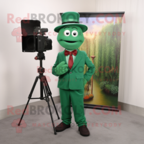 Forest Green Television mascot costume character dressed with a Dress Pants and Hats