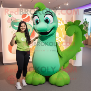 Green Sea Horse mascot costume character dressed with a Yoga Pants and Keychains