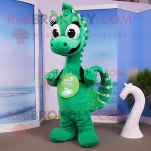 Green Sea Horse mascot costume character dressed with a Yoga Pants and Keychains