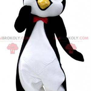 Mascotte de pingouin noir et blanc avec de jolis yeux bleus -