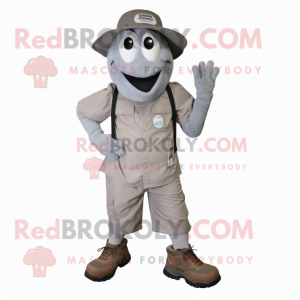 Gray Horseshoe mascot costume character dressed with a Cargo Shorts and Shoe clips