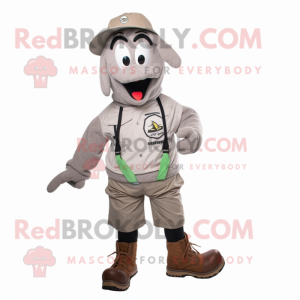 Gray Horseshoe mascot costume character dressed with a Cargo Shorts and Shoe clips