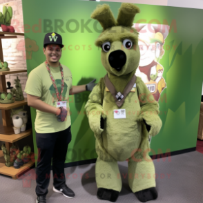 Olive Llama mascot costume character dressed with a V-Neck Tee and Earrings