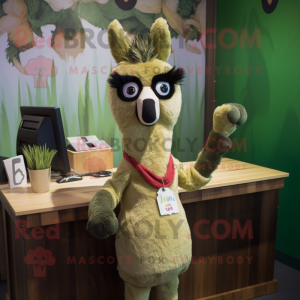 Olive Llama mascot costume character dressed with a V-Neck Tee and Earrings