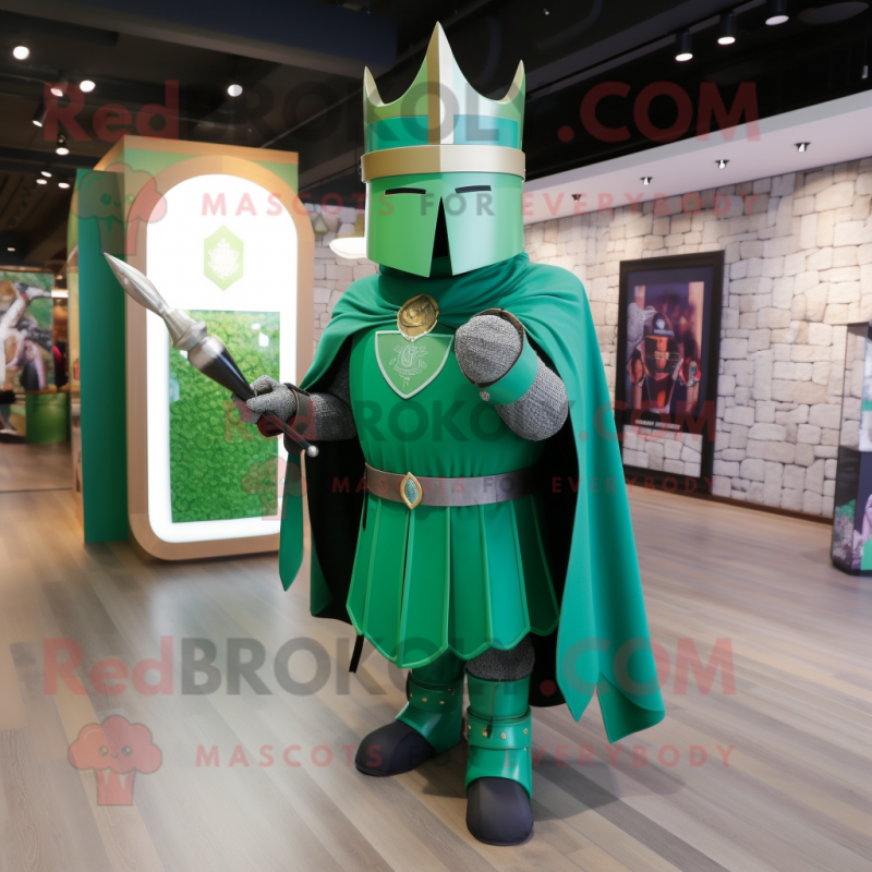 Green Medieval Knight mascot costume character dressed with a Cover-up and Bow ties Green Medieval Knight mascot costume character dressed with a Cover-up and Bow ties