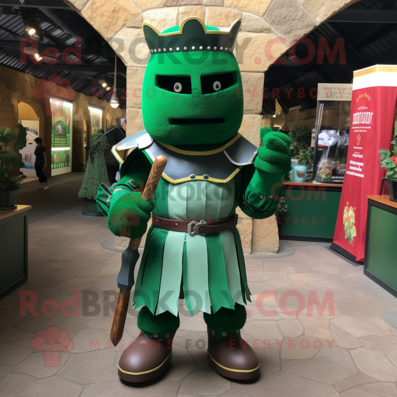 Green Medieval Knight mascot costume character dressed with a Cover-up and Bow ties