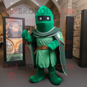 Green Medieval Knight mascot costume character dressed with a Cover-up and Bow ties