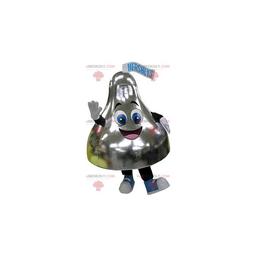 Mascotte a forma di campana dorata molto sorridente -