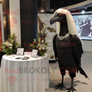 Black Archeopteryx mascot costume character dressed with a Wedding Dress and Lapel pins