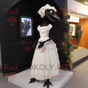 Black Archeopteryx mascot costume character dressed with a Wedding Dress and Lapel pins