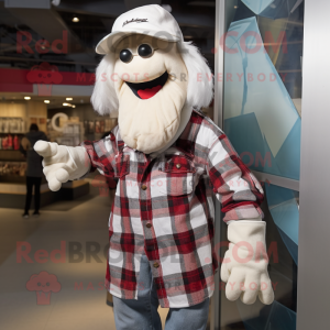 White Horseshoe mascot costume character dressed with a Flannel Shirt and Caps