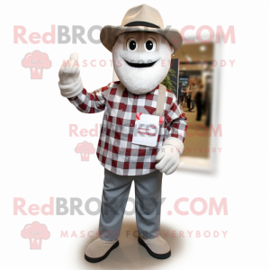 White Horseshoe mascot costume character dressed with a Flannel Shirt and Caps
