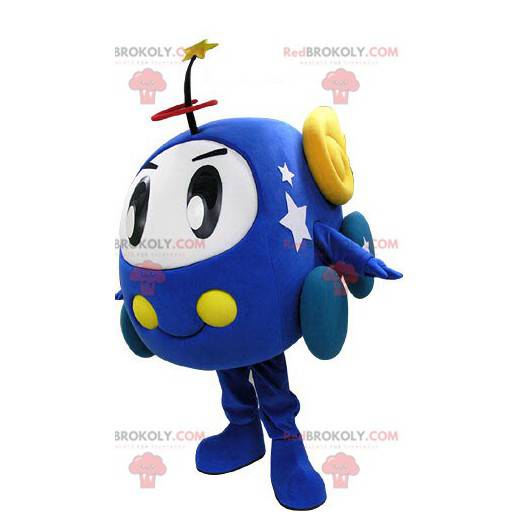 Mascotte dell'automobile blu e bianca. Mascotte giocattolo -