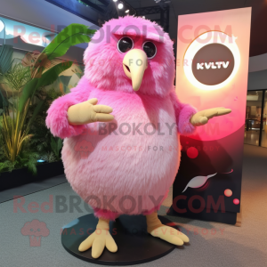 Pink Kiwi mascot costume character dressed with a Playsuit and Rings