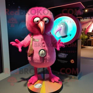 Pink Kiwi mascot costume character dressed with a Playsuit and Rings
