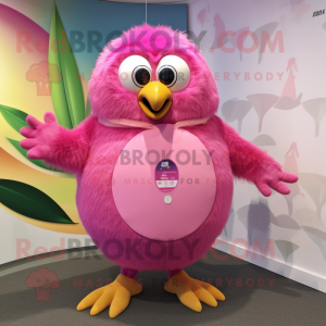 Pink Kiwi mascot costume character dressed with a Playsuit and Rings