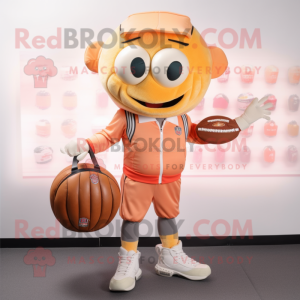 Peach American Football Helmet mascot costume character dressed with a Joggers and Wallets