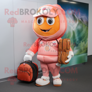 Peach American Football Helmet mascot costume character dressed with a Joggers and Wallets