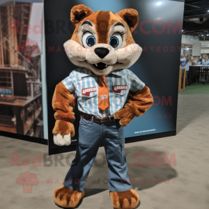 Rust Bobcat mascot costume character dressed with a Poplin Shirt and Bracelets