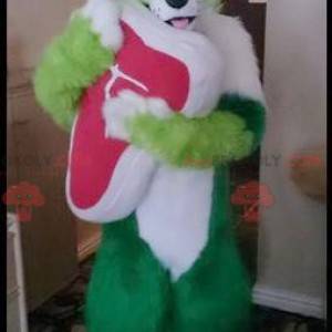 Zelený a bílý pes maskot všechny chlupaté - Redbrokoly.com