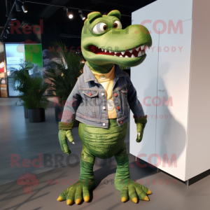 Olive Crocodile mascot costume character dressed with a Boyfriend Jeans and Tie pins