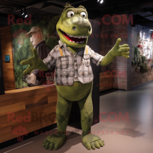 Olive Crocodile mascot costume character dressed with a Boyfriend Jeans and Tie pins