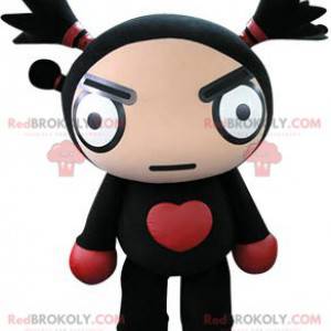 Mascotte bambola nera e rossa che sembra feroce - Redbrokoly.com