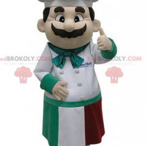 Mascotte de chef cuisinier avec un tablier et une toque -