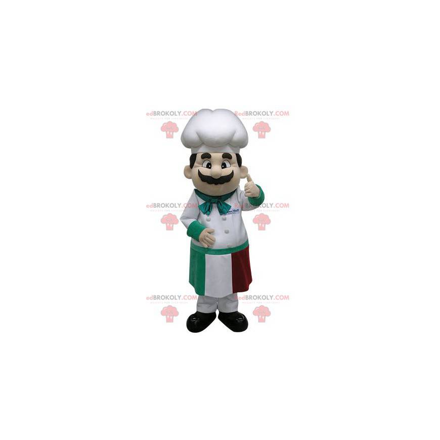 Mascotte de chef cuisinier avec un tablier et une toque -