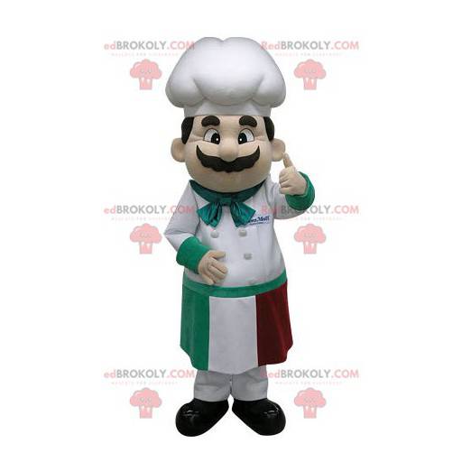 Mascotte capo chef con grembiule e cappello da chef -