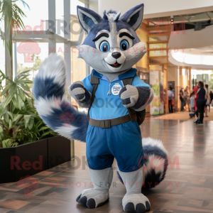 Blue Raccoon mascot costume character dressed with a Chinos and Beanies