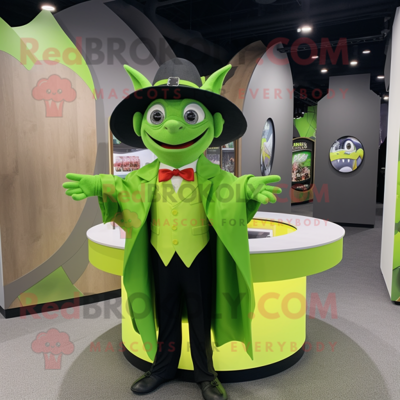 Lime Green Bat mascot costume character dressed with a Blazer and Berets