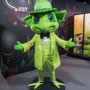 Lime Green Bat mascot costume character dressed with a Blazer and Berets