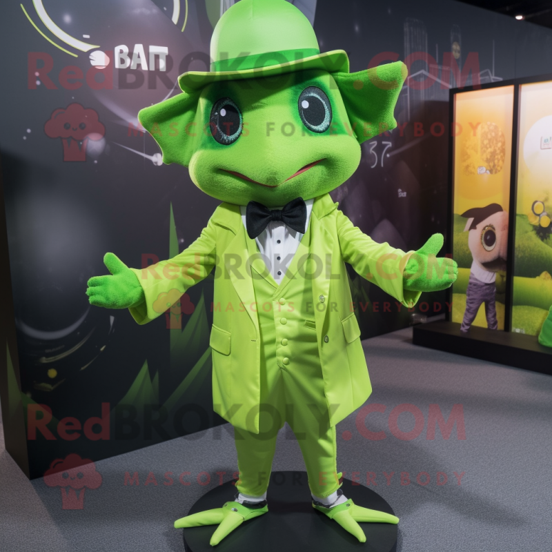 Lime Green Bat mascot costume character dressed with a Blazer and Berets