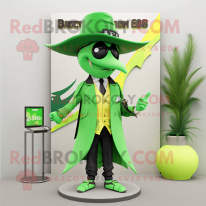 Lime Green Bat mascot costume character dressed with a Blazer and Berets