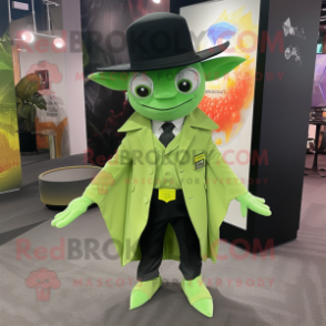 Lime Green Bat mascot costume character dressed with a Blazer and Berets