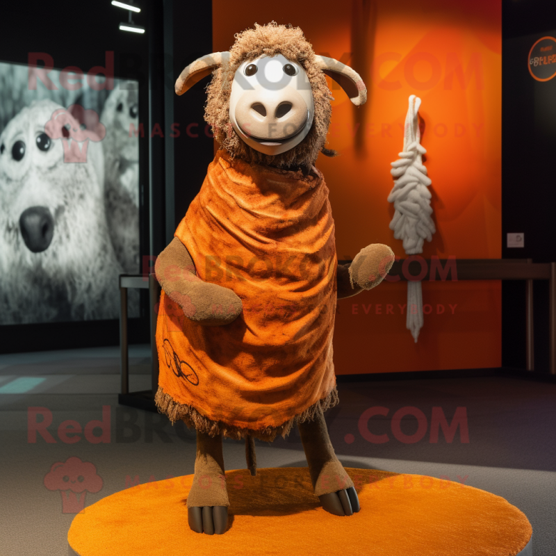 Rust Sheep mascot costume character dressed with a Swimwear and Shawl pins