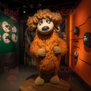 Rust Sheep mascot costume character dressed with a Swimwear and Shawl pins