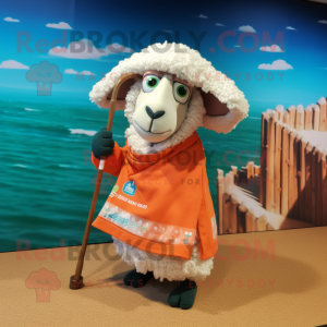 Rust Sheep mascot costume character dressed with a Swimwear and Shawl pins