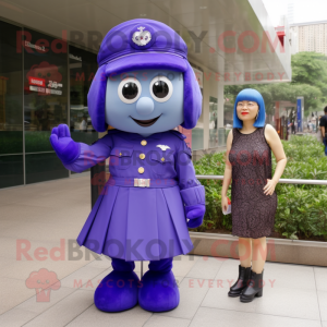 Purple Air Force Soldier mascot costume character dressed with a Pencil Skirt and Bracelet watches