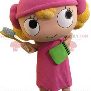 Blond meisje mascotte gekleed in roze - Redbrokoly.com
