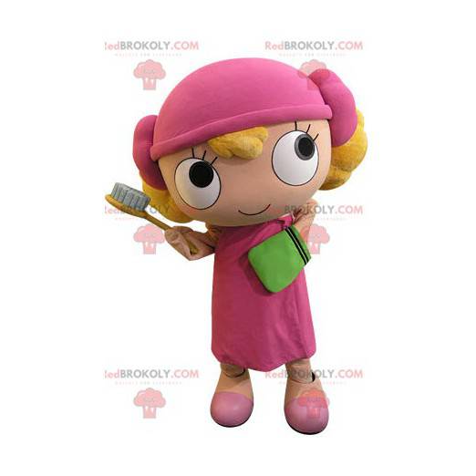 Mascote loira vestida de rosa - Redbrokoly.com
