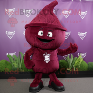 Maroon Beet mascot costume character dressed with a Playsuit and Tie pins