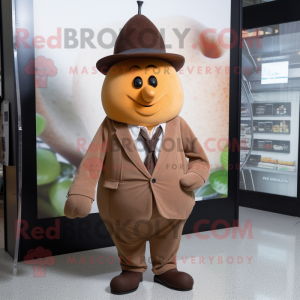 Brown Pear mascot costume character dressed with a Suit and Caps