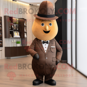 Brown Pear mascot costume character dressed with a Suit and Caps
